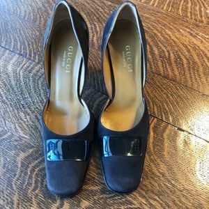 Vintage Gucci Brown Suede Square Toe Pumps 8.5